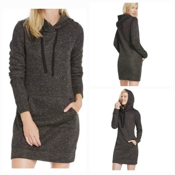 Fabletics womens XS heathered black hooded sweater tunic dress - Picture 2 of 8